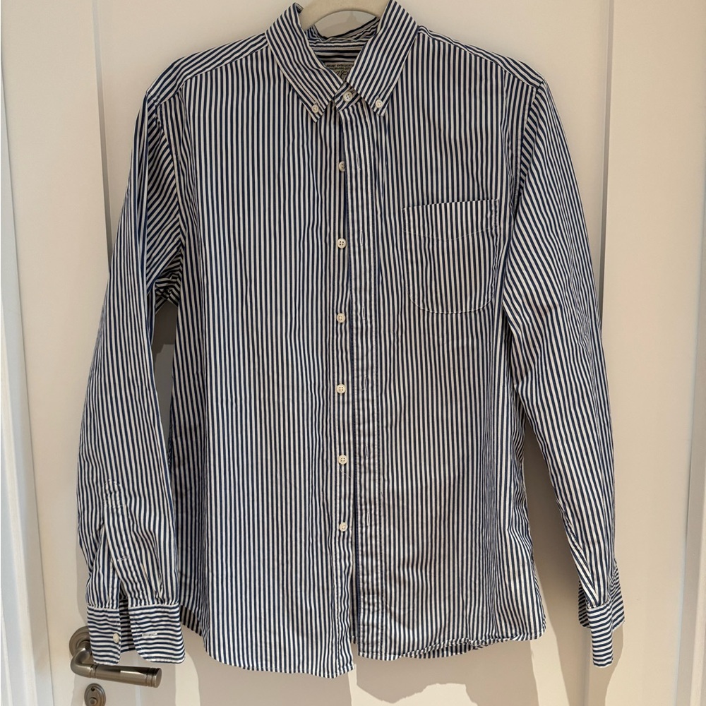 J. Crew Navy and White Striped Button Down Shirt